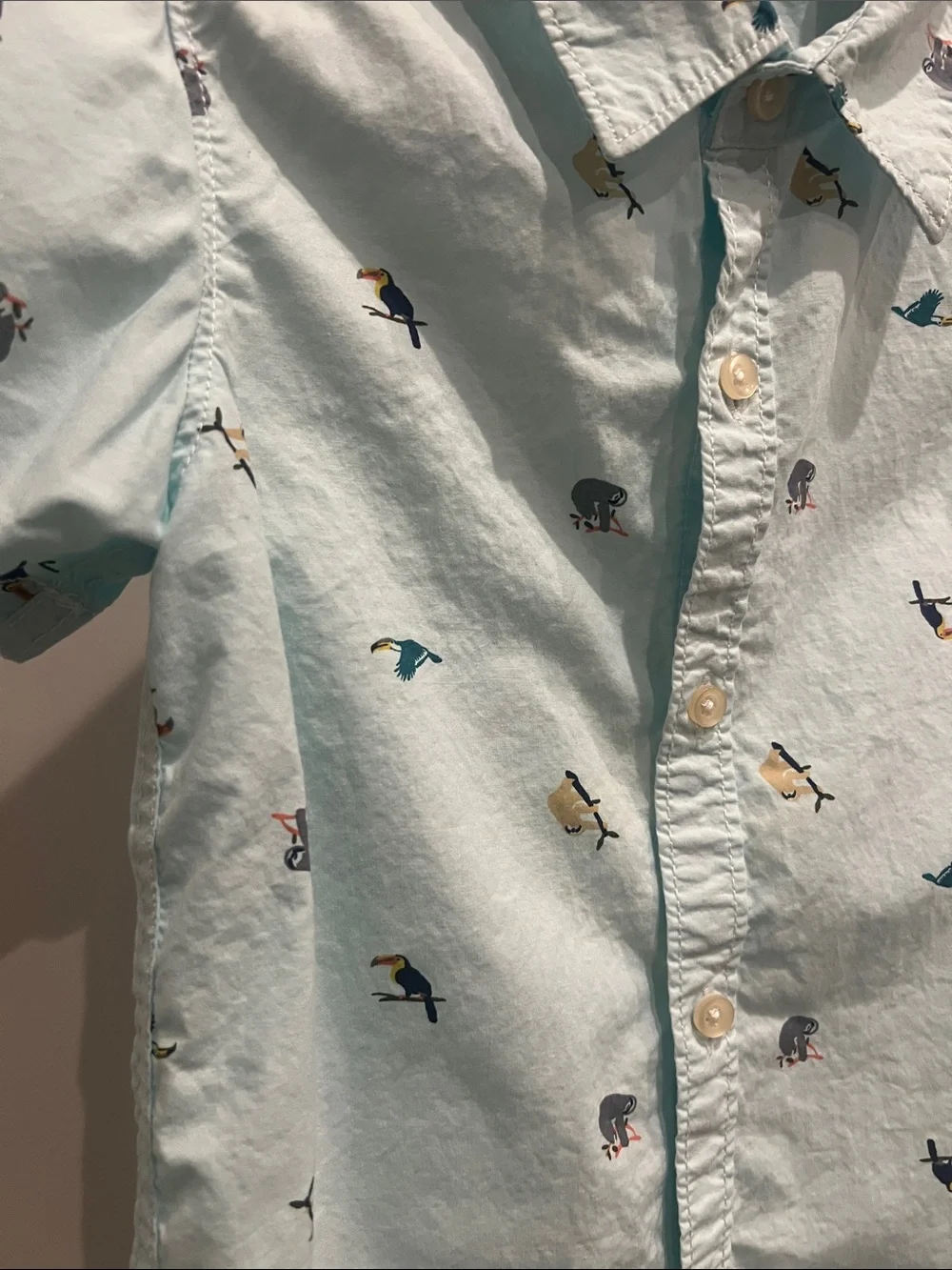 Carter's Mint Green Short-Sleeve Button-Down Shirt with Animal Motifs
